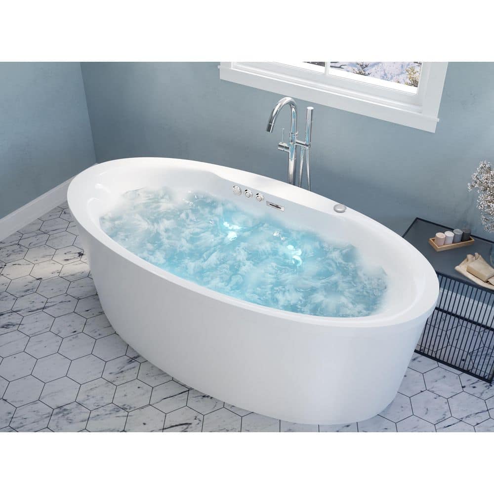 ANZZI Heidi Series 67 in. x 34 in. Acrylic Combination 50 Gallon Capacity Freestanding Bathtub with Center Drain in White (1)