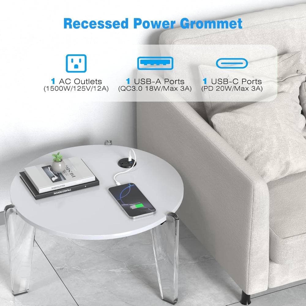 Unbranded 2 Pack Desk Power Grommet Outlet, 2 inch Recessed Power Outlet with 20W USB-C Fast Charging (2)