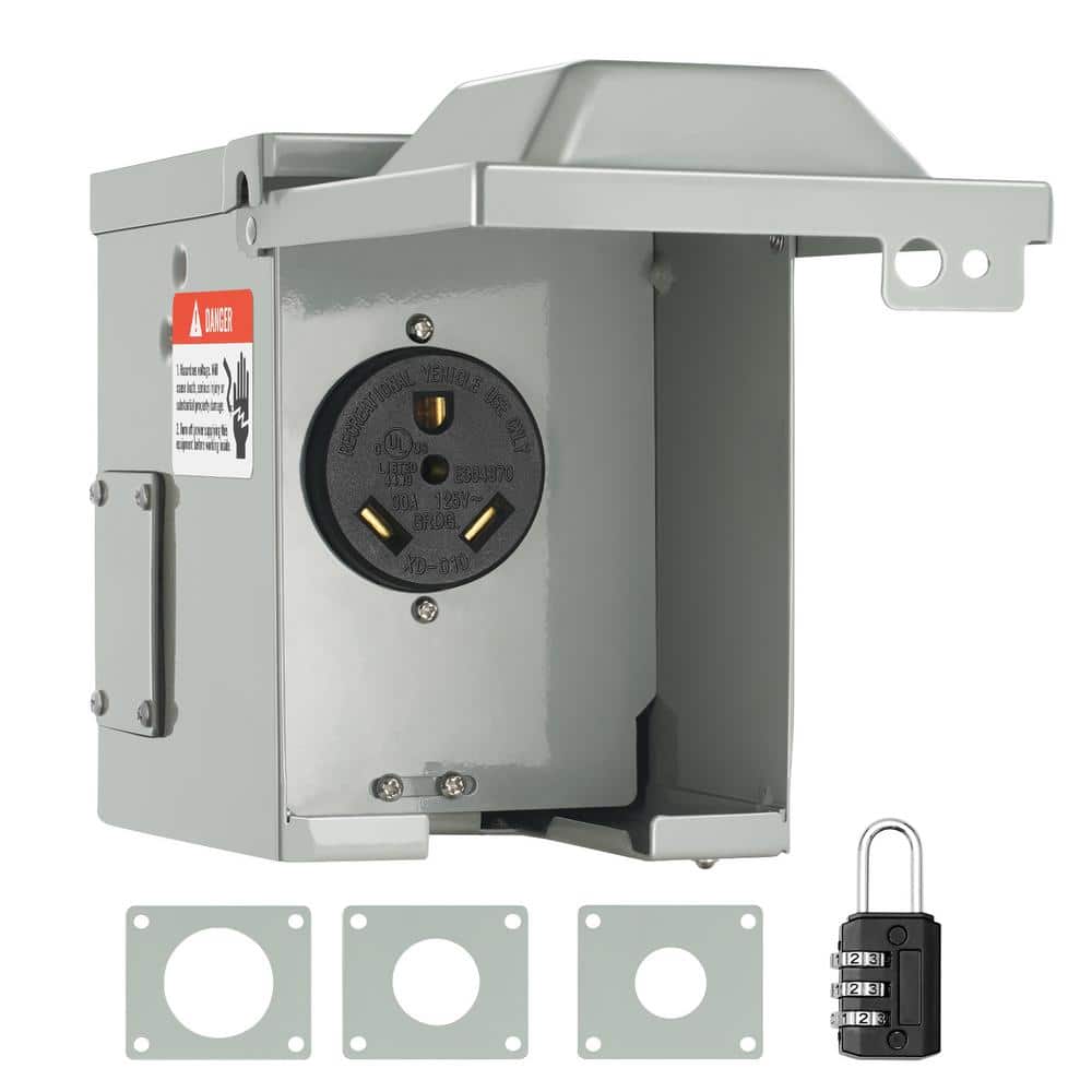 VEVOR RV Power Outlet Box Indoor/Outdoor 30 Amp 125-Volt/250-Volt Receptacle Panel NEMA TT-30R Single Outlet for RV Camper Car