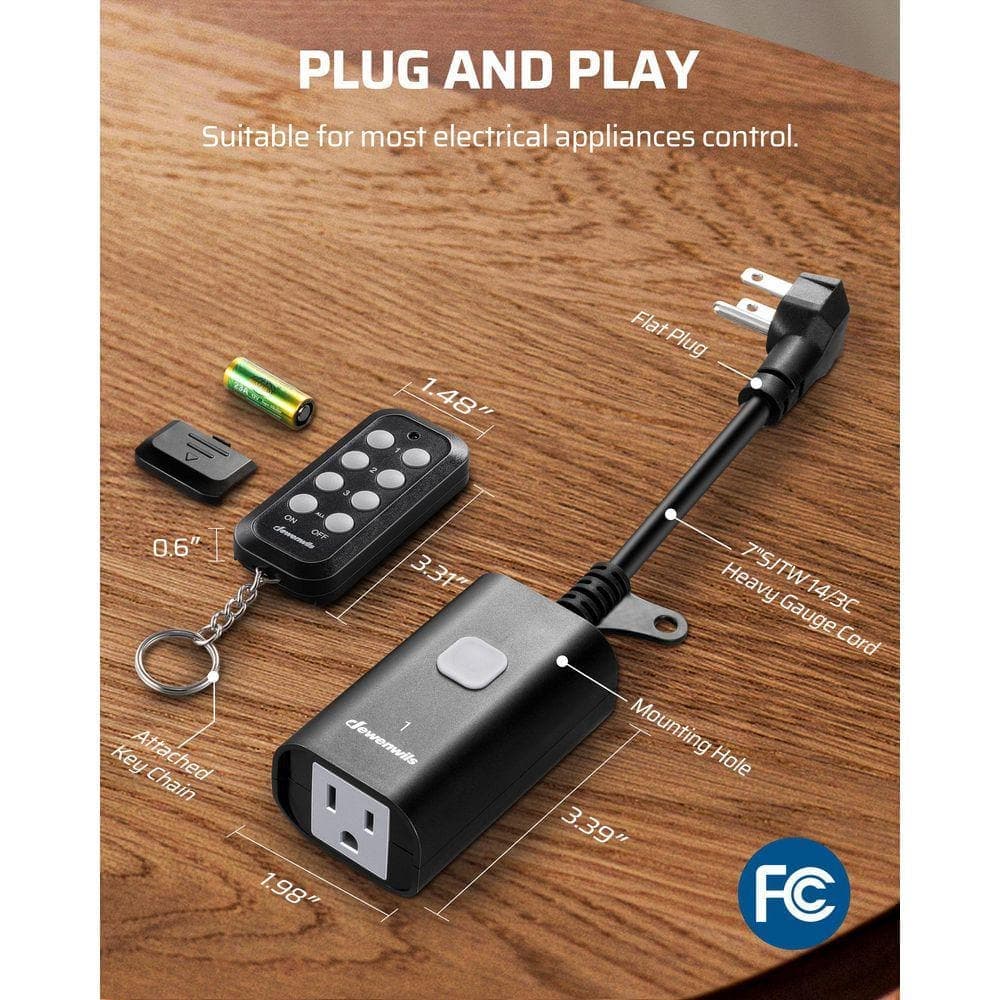 DEWENWILS 15 Amp Outdoor Wireless Remote Control Outlet and Switch, 1 Remote Outlets (2)