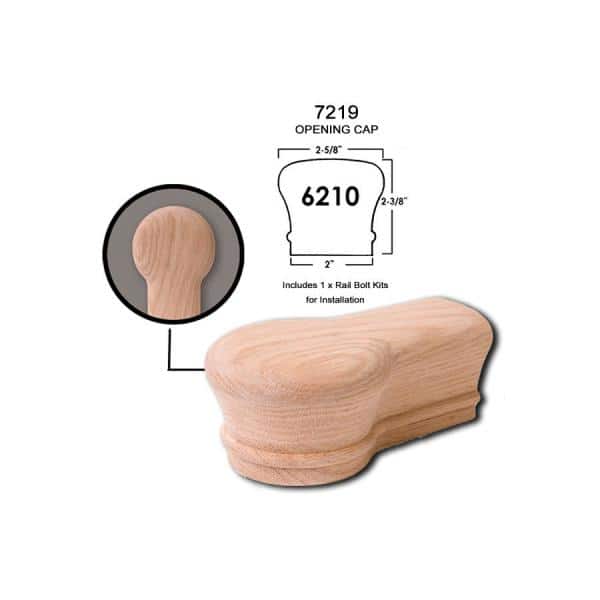 HOUSE OF FORGINGS 7219 Red Oak Opening Cap- 6210 Wood Staircase Handrail Fitting for Stair Remodel (2)