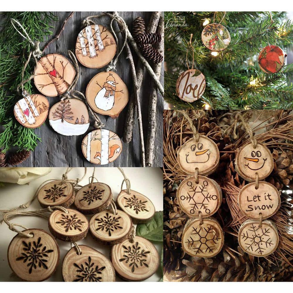 Afoxsos 0.2 in. x 2.5 in. x 2.5 in. Pine Wood Project Panel 50-Pack Unfinished Wood Rounds with Pre-drilled Holes and Twine (2)
