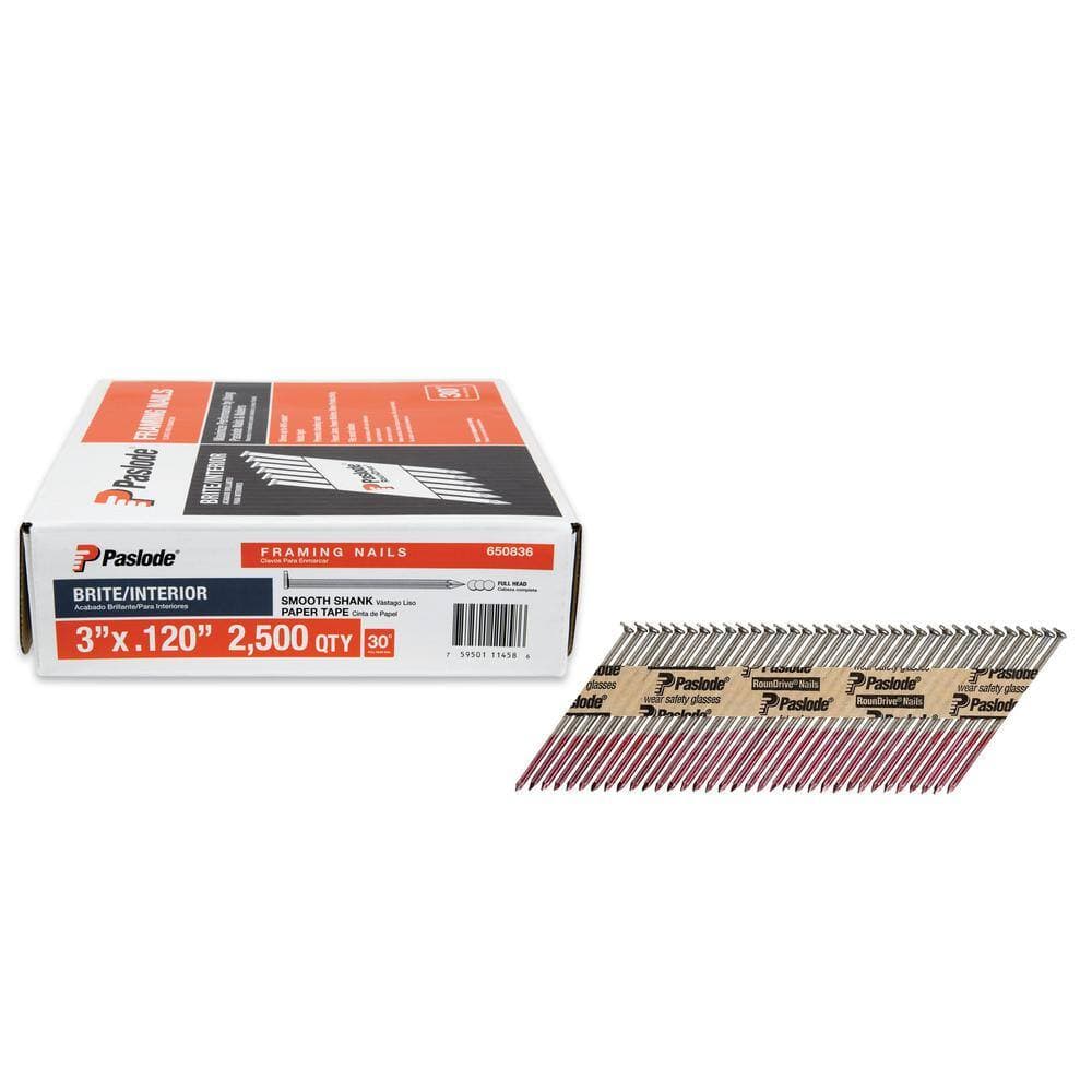 Paslode 3 in. x 0.120-Gauge 30-Degree Brite Smooth Shank Paper Tape Framing Nails Combo Kit Includes (2500 Per Box) (2-Pack) (2)