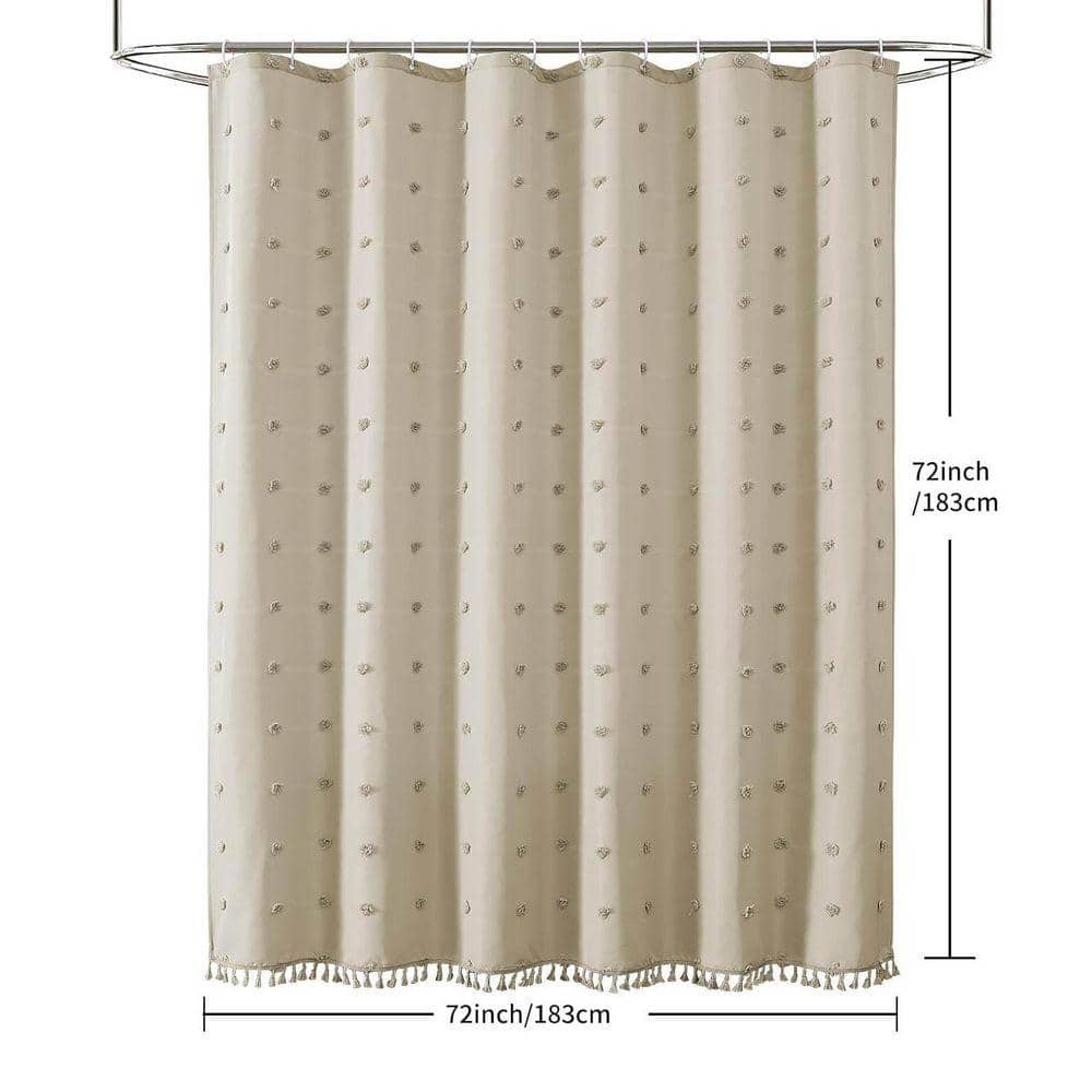 Unbranded Boho Farmhouse 72 in. W x 72 in. L Fabric Shower Curtain in Beige (2)