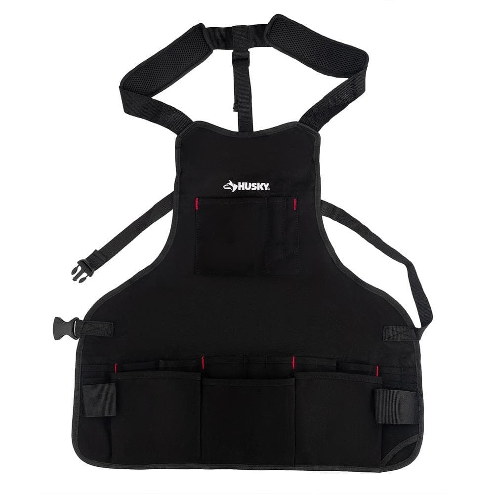 Husky 23 in. 16-Pocket Black Canvas Bib Tool Work Apron
