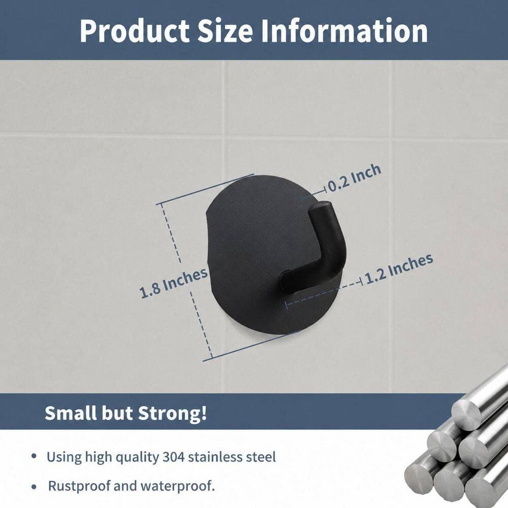 LAIFUCAM Adhesive Wall Hooks in Black Stainless Steel for Bathroom Shower Hanging Towels, Clothes, Robes, 4 pcs (2)