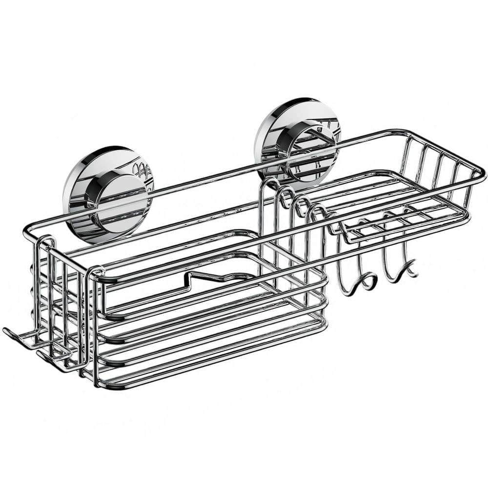 Wudkey Shower Caddy Suction Cup, Suction Shower Shelf with Hooks and Soap holder, NO-Drilling in Silver (1)