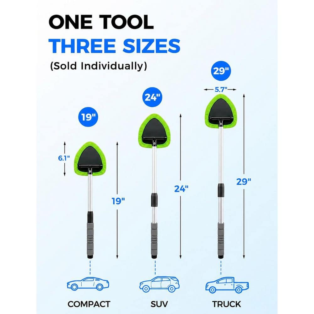 Misopily 18.3 to 29 in.Windshield Cleaner Tool Auto Glass Interior Exterior Cleaning Kit Extended Handle 4 Microfiber Pads (3)