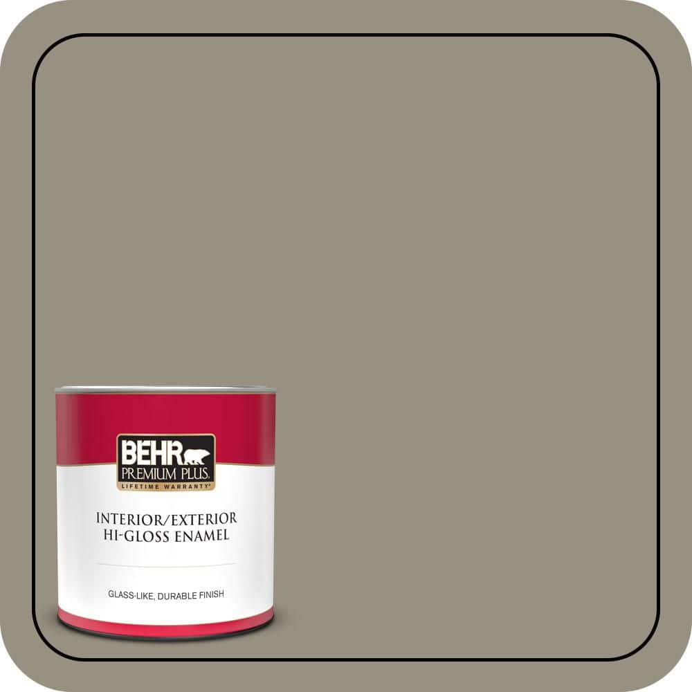 BEHR PREMIUM PLUS 1 qt. #N320-5 Gray Squirrel Hi-Gloss Enamel Interior/Exterior Paint & Primer (1)