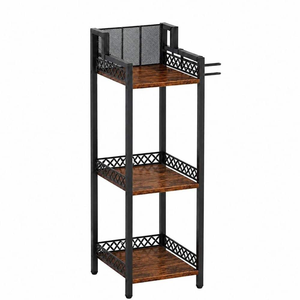 KHKFY 3-Tier Narrow Metal Standing Shelf 32.7 in with Toilet Paper Holder and Hair Dryer Organizer Stand Rack (1)