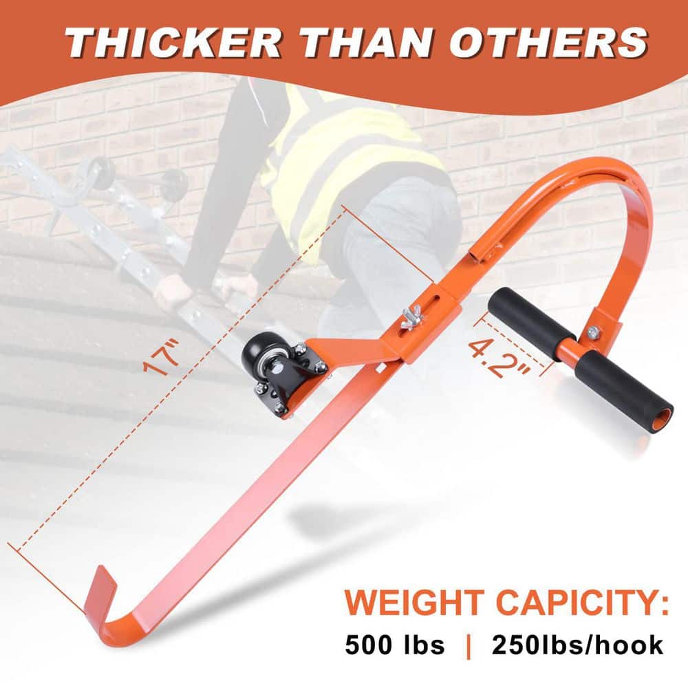 Laybus Ladder Roof Hook Ridge Aluminum Ladder Stabilizer 500 lb. for Roof Safety Tool with Wheel, Orange, 2 Pcs (2)