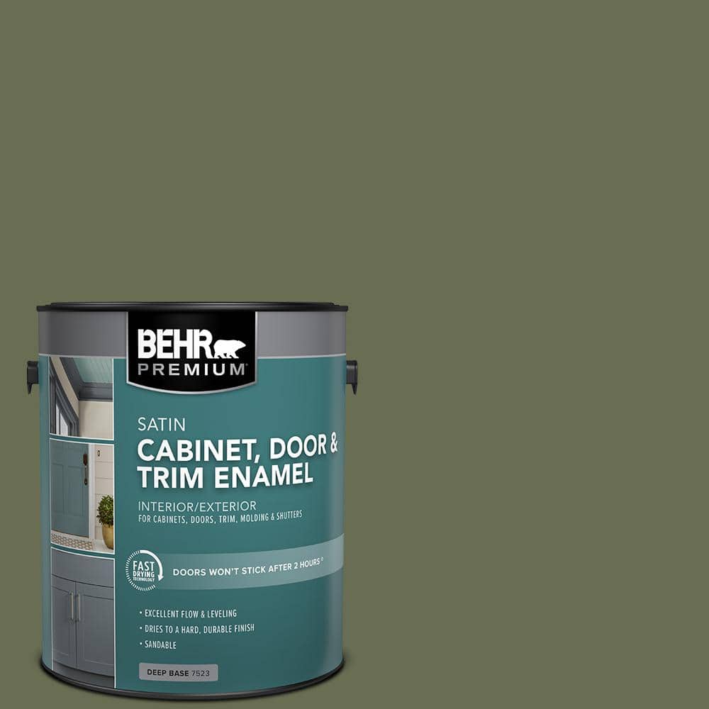 BEHR PREMIUM 1 gal. #S380-7 Global Green Satin Enamel Interior/Exterior Cabinet, Door & Trim Paint (1)