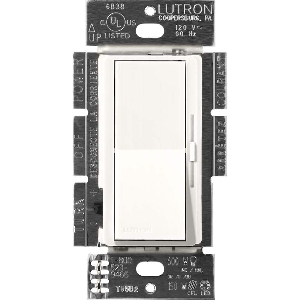 Lutron White Diva Dimmer Switch for 0-10V LED/Fluorescent Fixtures, Single-Pole or 3-Way, Brilliant White (DVSCSTV-BW)