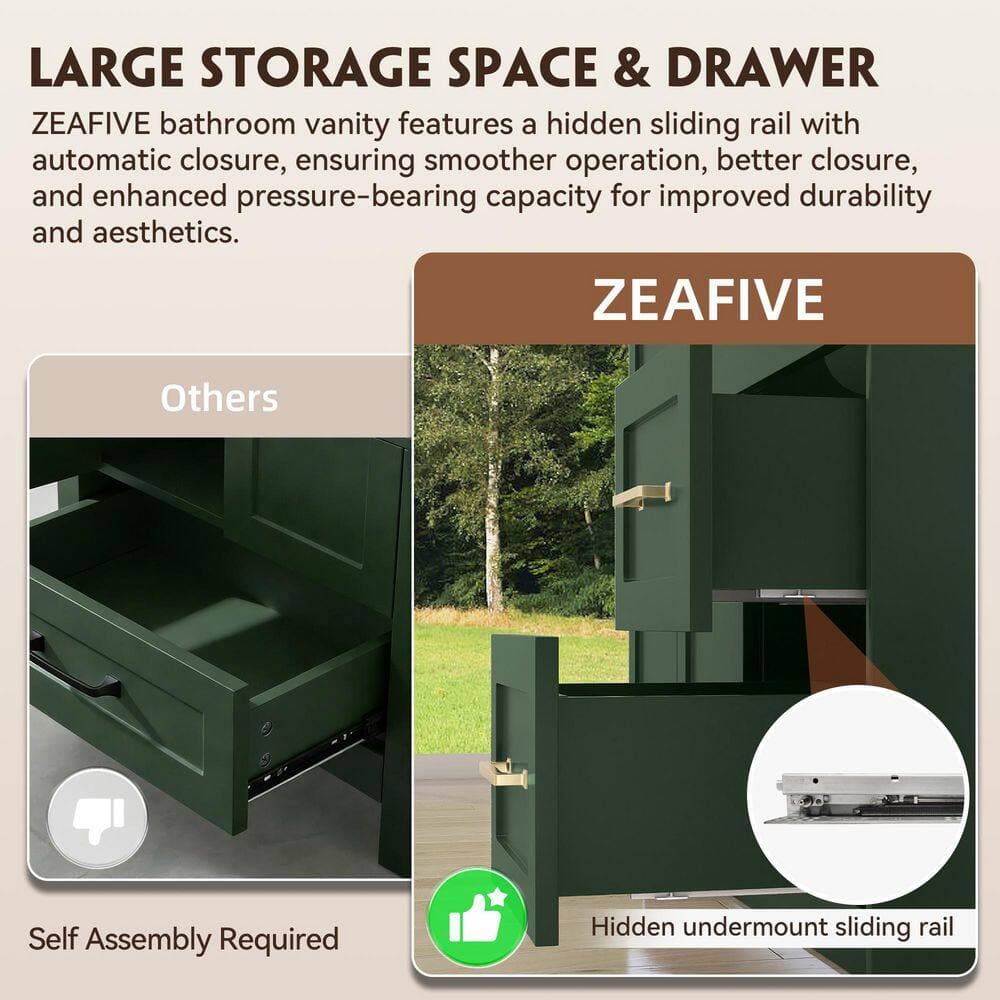 Zeafive Mox 42 in. W Bathroom Vanity Cabinet without Top in Green (21.5 in. D x 33.5 in. H), with Soft Close Doors and Drawers (3)