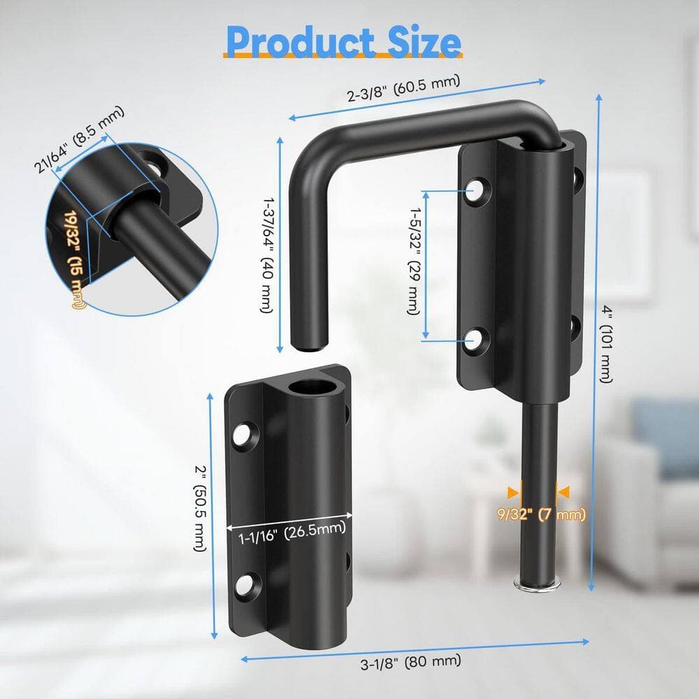Unbranded 2-3/8 in. x U-Shaped Loop Latch Home Security Black Aluminum Alloy Sliding Door Lock for Patio, Window, Barn, Garden (3)