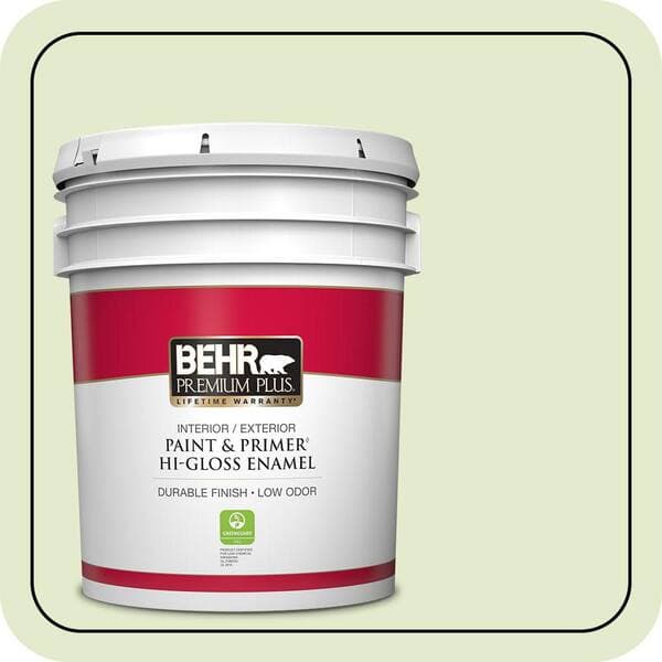 BEHR PREMIUM PLUS 5 gal. #P370-2 Praying Mantis Hi-Gloss Enamel Interior/Exterior Paint & Primer (2)