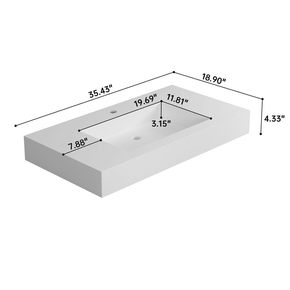 SJ STAR&JANE 35 in. Wall Mount Rectangle Vessel Sink with Faucet Hole, Solid Surface Bathroom Vessel Sink (2)