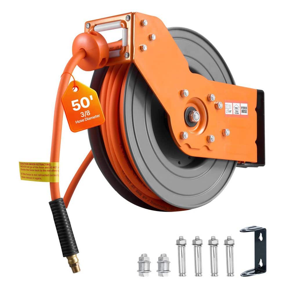 SKYSHALO Retractable Air Hose Reel, 3/8 In. x 50 FT. Hybrid Air Hose Max 300PSI, Air-Compressor Hoses Reel, 2025 update (1)