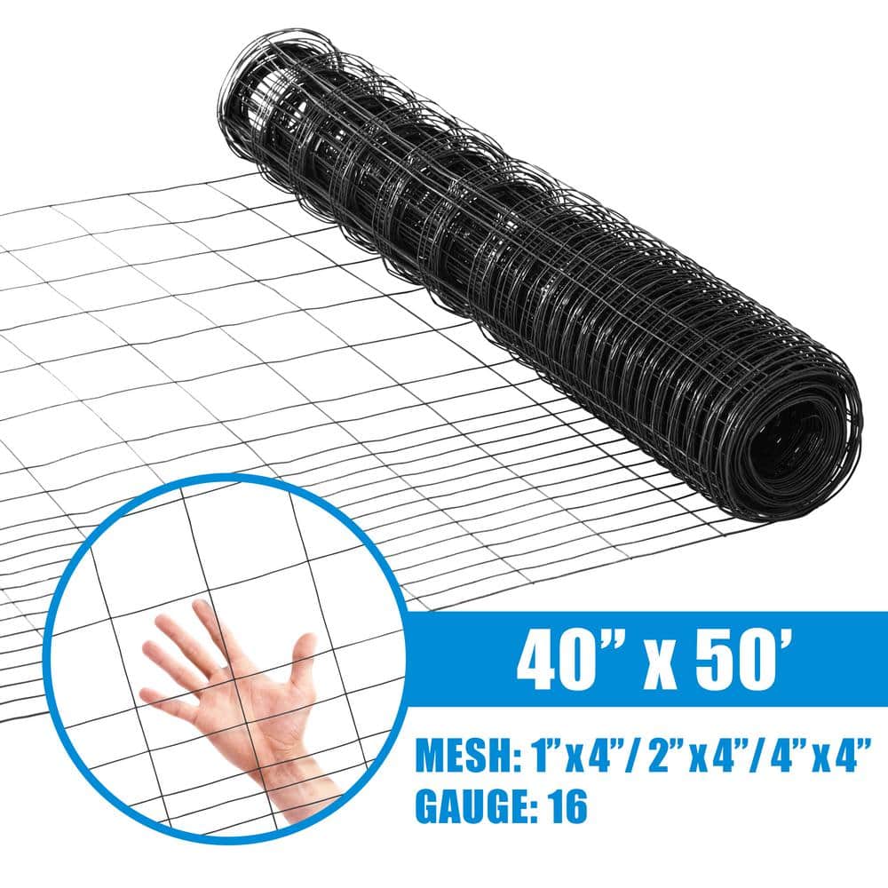 Fencer Wire 40 in. x 50 ft. 16-Gauge Black PVC-Coated Rabbit Guard Fence, Poultry Fencing Wire Roll for Garden Yard Vegetable Plant (2)