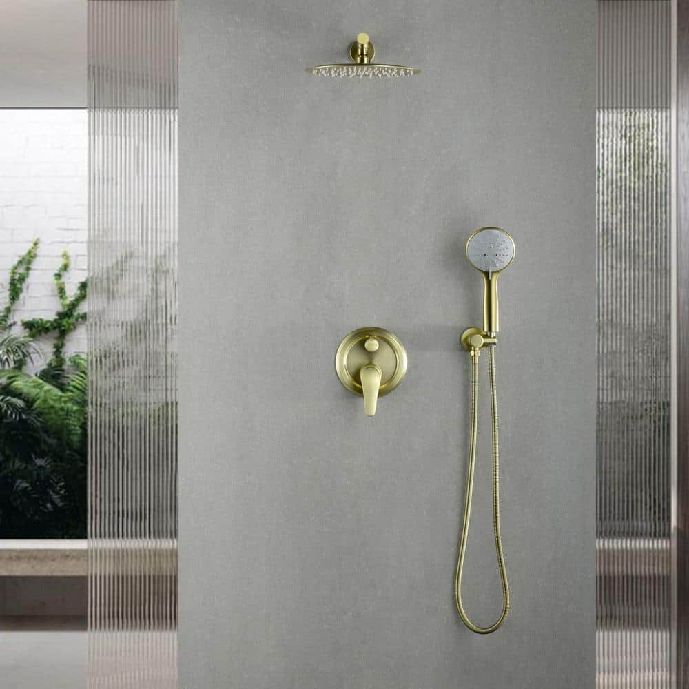 Aurora Decor ACA Single-Handle 5 of Spray Settings Round High Pressure Shower Faucet in Brushed Gold (Valve Included) (2)