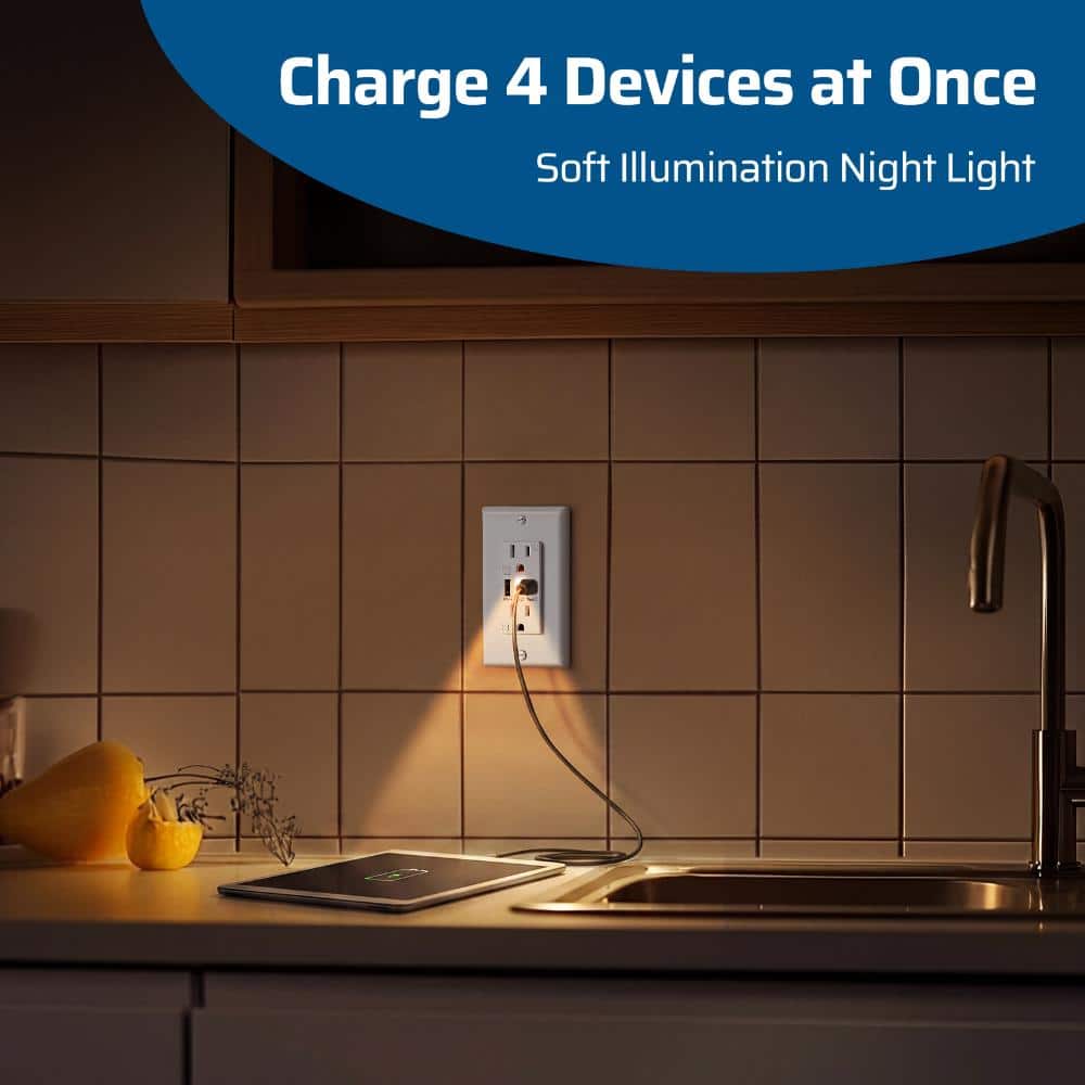 DEWENWILS 15 Amp 125-Volt Tamper Resistant Night Light Decorator Duplex Outlet, with USB-A, USB-C Charger (2-Pack) (3)