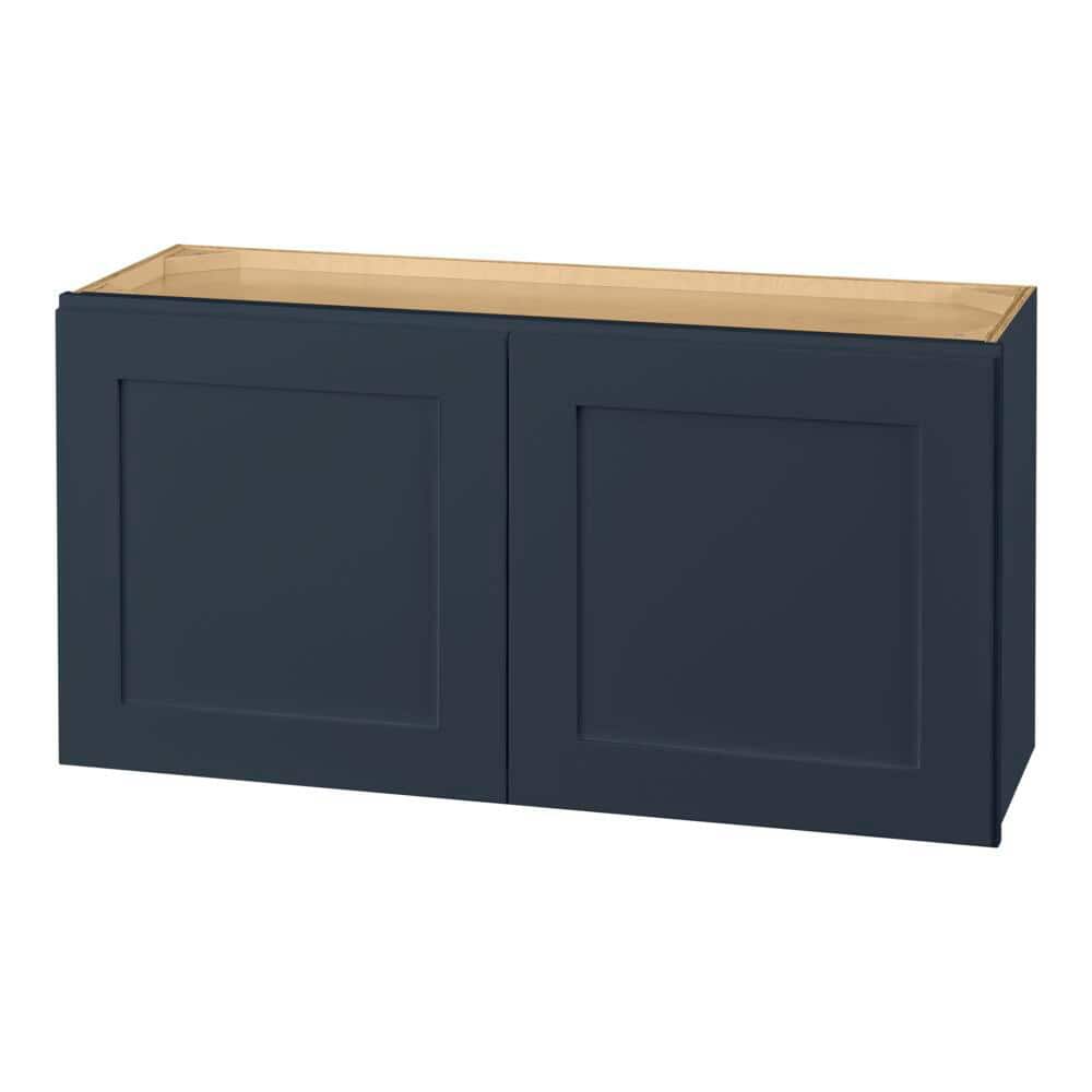 Hampton Bay Avondale 36 in. W x 12 in. D x 18 in. H Ready to Assemble Plywood Shaker Wall Bridge Kitchen Cabinet in Ink Blue