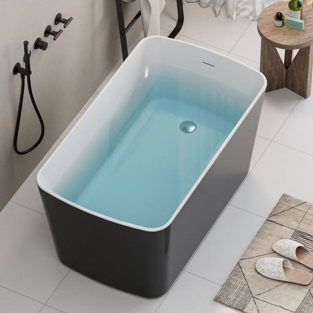Ziyudura 49 in. x 28 in. Acrylic Freestanding Square Japanese Soaking Bathtub with Right Drain in Black/Chrome (2)