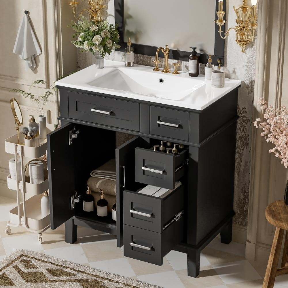 Flynama 30" Bathroom Vanity with Ceramic Sink, Soft-Close Doors & Drawers (1)