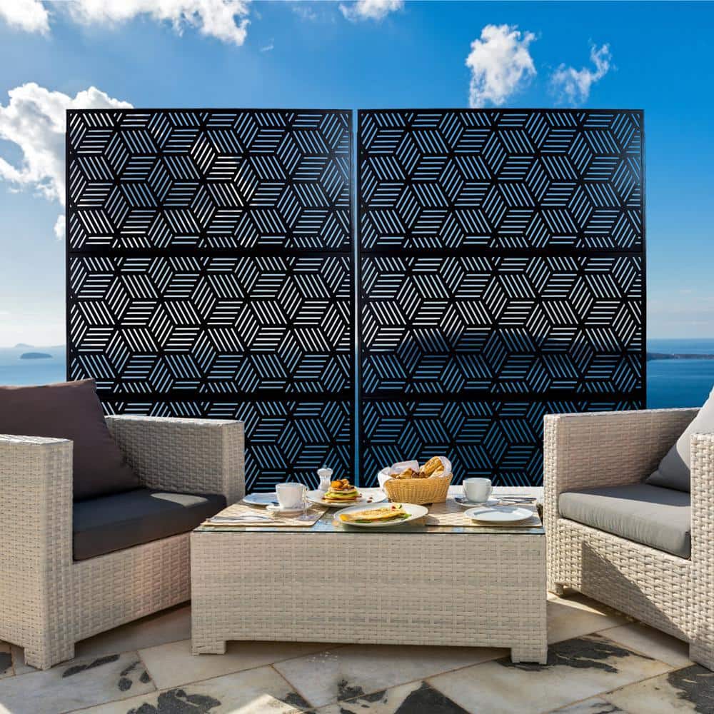 Zeus & Ruta H W Metal Privacy Screen Freestanding Decorative Privacy Fence Panels for Lawn (3- Panels) (2)