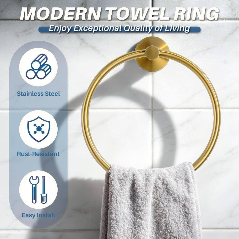 AVITAS 2-Piece SUS304 Stainless Steel Round Closed Towel Ring, Brushed Gold Wall Mount (3)