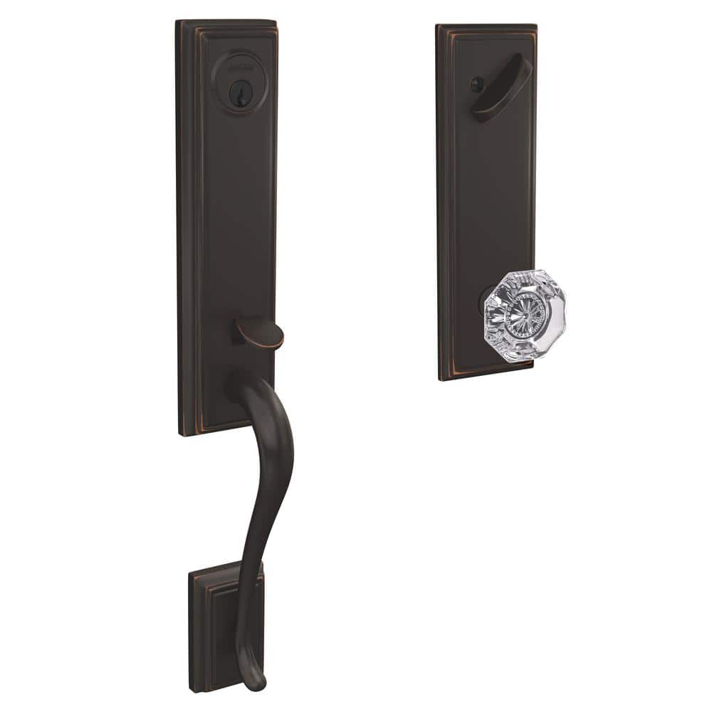 Schlage Custom Addison Aged Bronze Single Cylinder 3/4 Trim Door Handleset with Alexandria Glass Door Knob