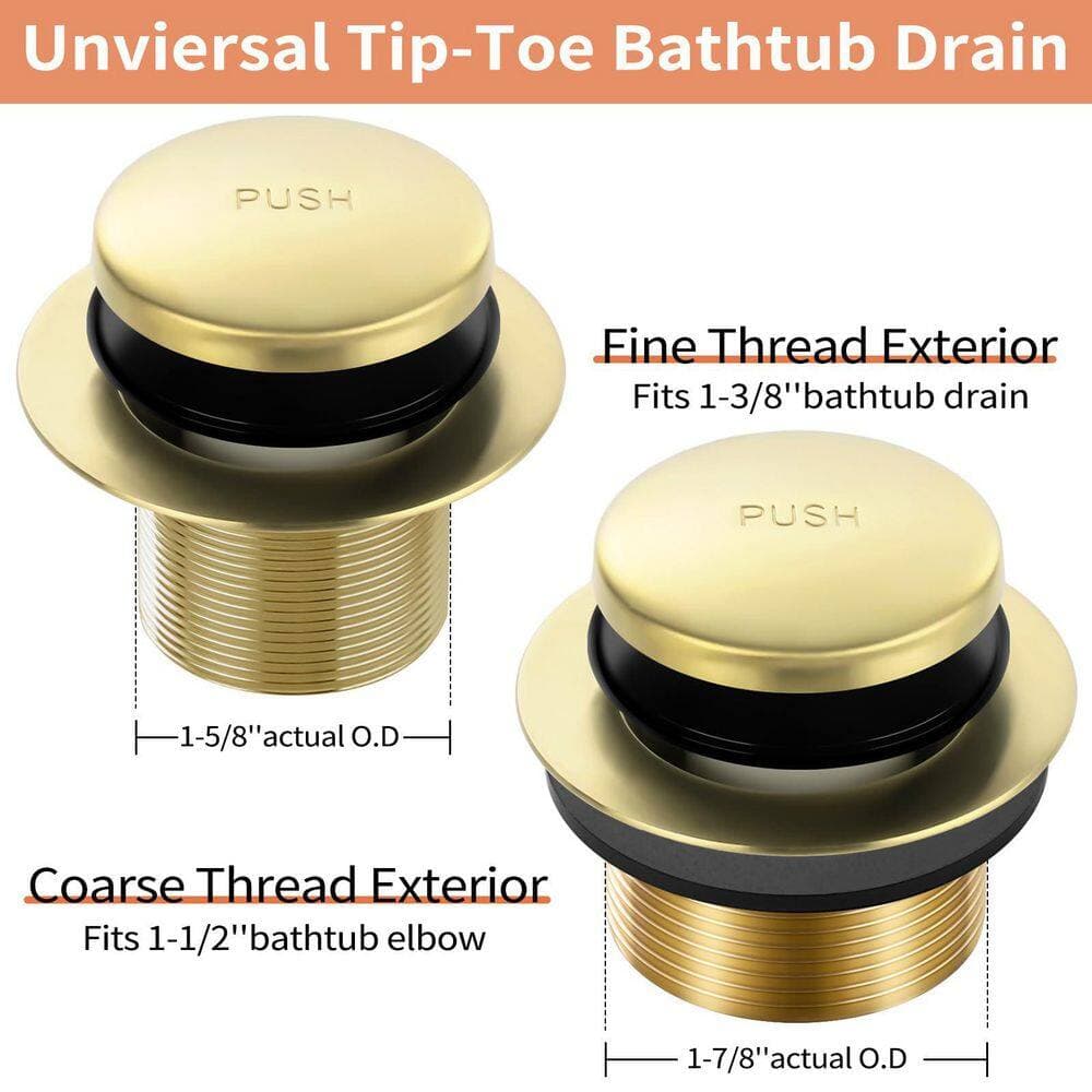 Wudkey 1-Piece Bathtub Drain Tip Toe Tub Trim Set, 2 Hole Overflow Faceplate Included, Drains Replacement Kit (2)