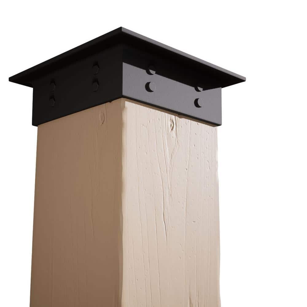Ekena Millwork 8 ft. Endurathane Faux Wood Non-Tapered Square Column Wrap w/ Faux Iron Capital & Base (3)