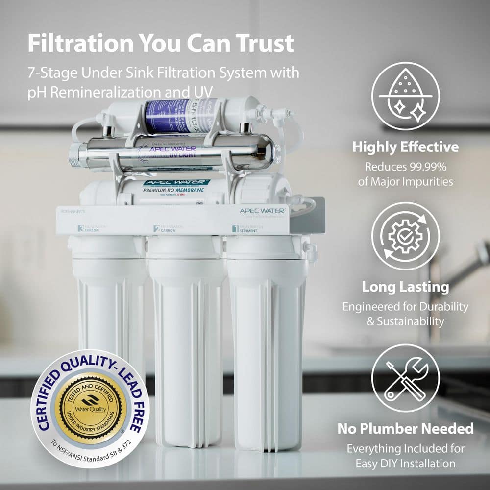 APEC Water Systems Essence 75 GPD 7-Stage Reverse Osmosis Water Filtration System with Alkaline Mineral pH+ and UV Ultra-Violet Sterilizer (2)