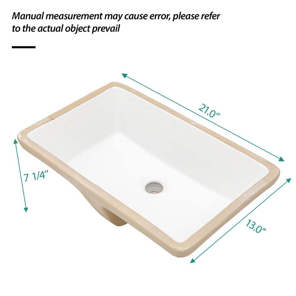 LIVACA 21 in. x 13 in. Drop-In Ceramic Bathroom Sink in White with Overflow, Stain Resistant Rectangular Design (2)