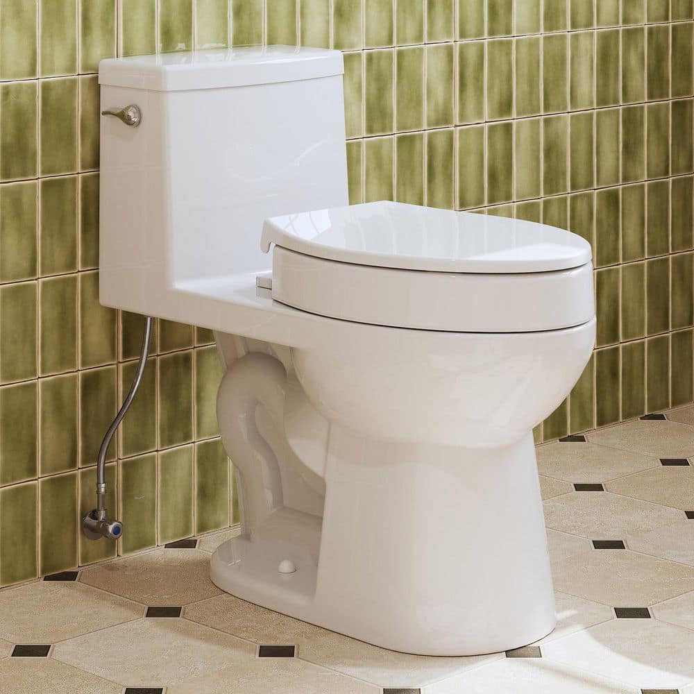 HOROW 1-Piece ADA Height 1.28 GPF Single Flush Elongated Toilet in White with 3 in. Toilet Seat Riser, Seat Included (1)