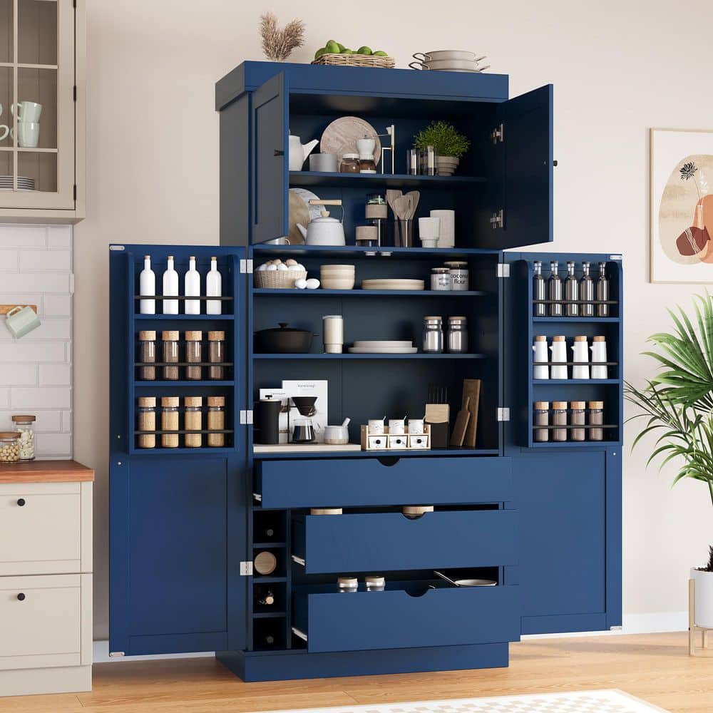 COWLOWN 35 in. W 17.7 in. D 77 in. H Linen Cabinet Kitchen Pantry with Adjustable Shelves, Door Shelves, Drawers (1)