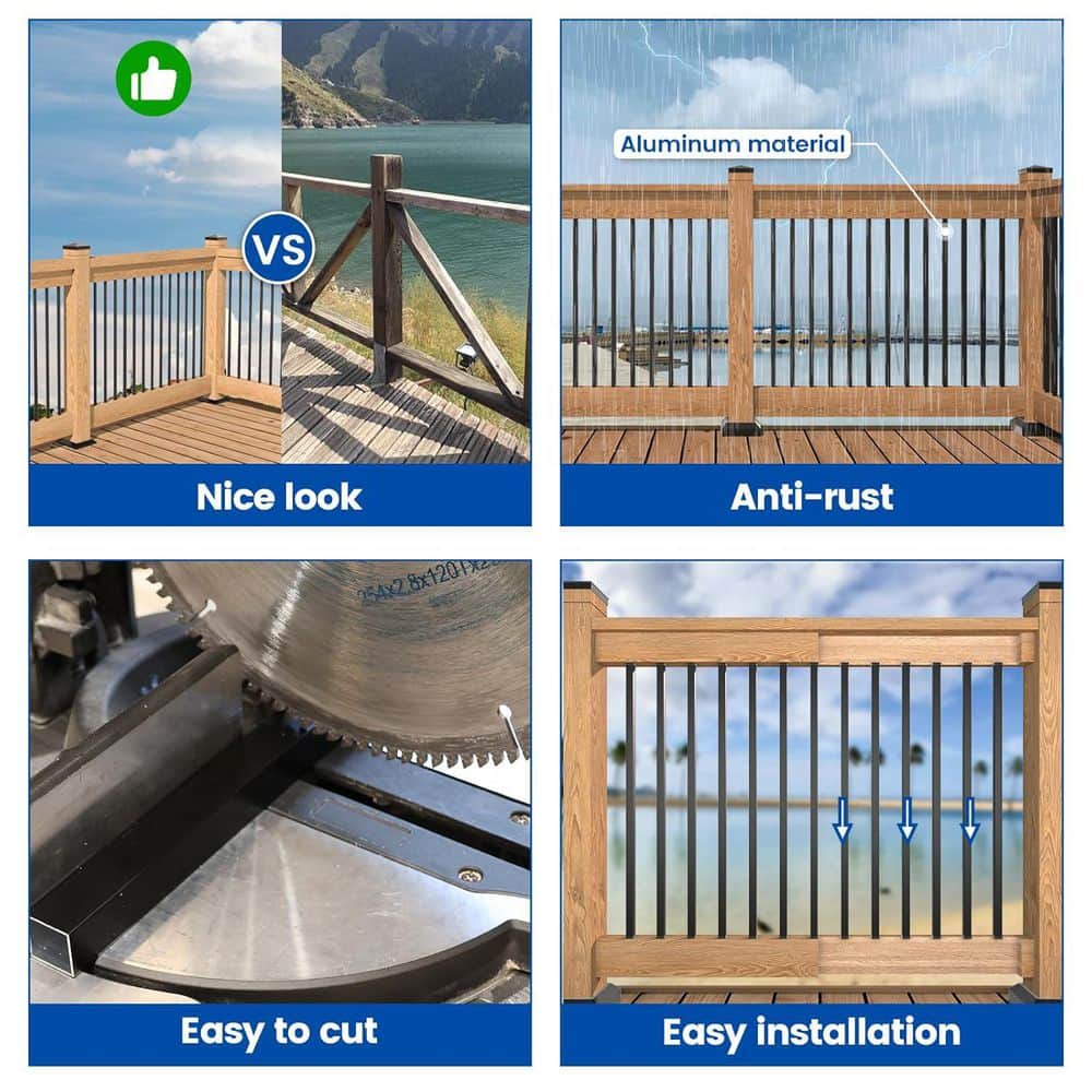 Afoxsos 26 in. H x 0.75 in. W Black Aluminum Square Deck Baluster Railing Kit for Porch and Fencing 100-Pack (3)