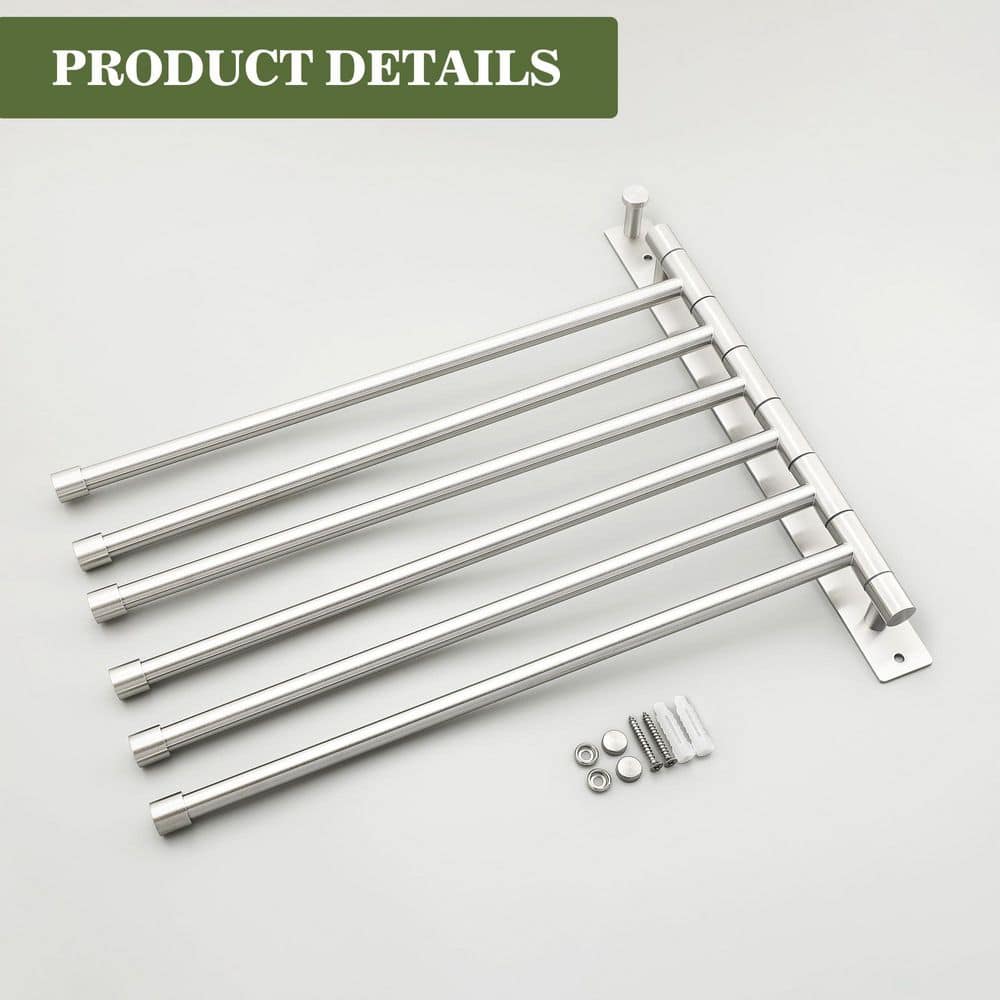 Unbranded 14.76 in. 1-Pack Matte Black Stainless Steel 6-Arm Swivel Bathroom Towel Rack Wall Mounted Space Saving Swing Bar (2)