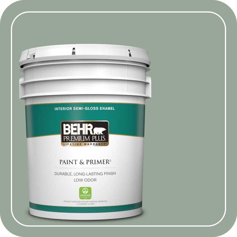 BEHR PREMIUM PLUS 5 gal. #MQ6-17 Green Trellis Semi-Gloss Enamel Low Odor Interior Paint & Primer