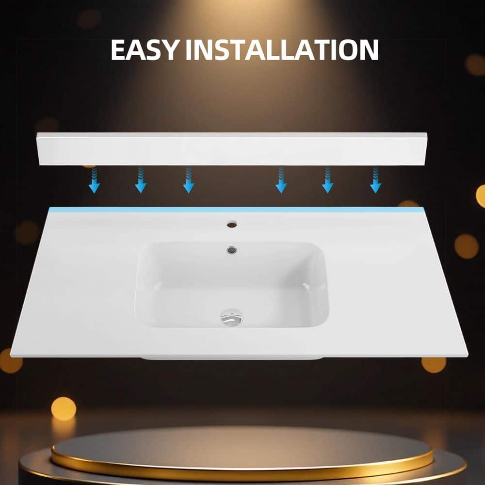 Zeafive Syba 42 in. L x3. 5 in. H Solid Surface Cultured Marble Bathroom Vanity Top Backsplash for Countertop Glossy Pure White (3)
