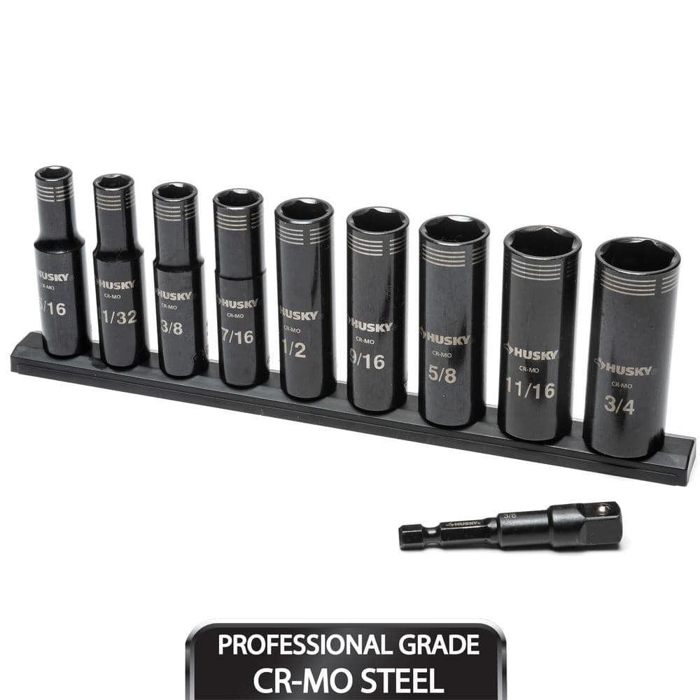 Husky 3/8 in. Drive Thin Wall SAE Deep 6-Point Impact Socket Set (10-Piece)