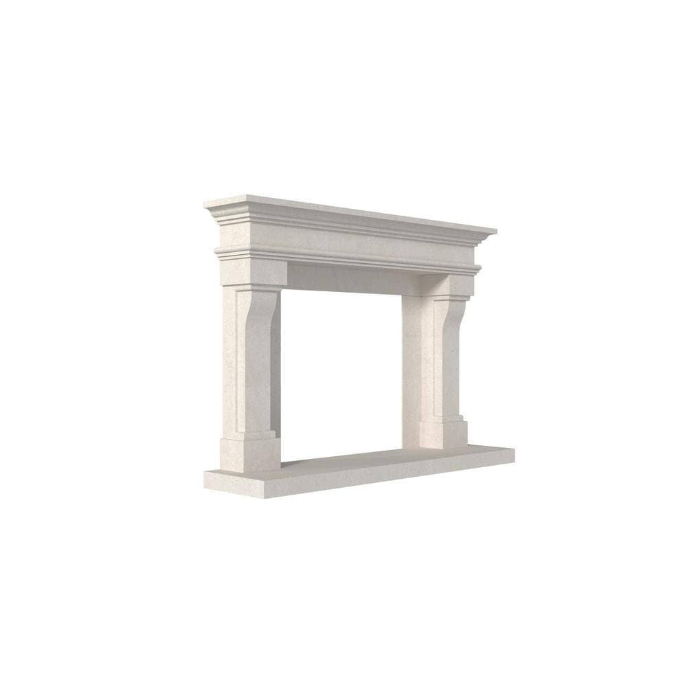 Dynasty Fireplaces Dynasty Lyon 72 in. x 53-1/8 in. Full Surround Mantel in Natural White Limestone with Honed Finishing (2)
