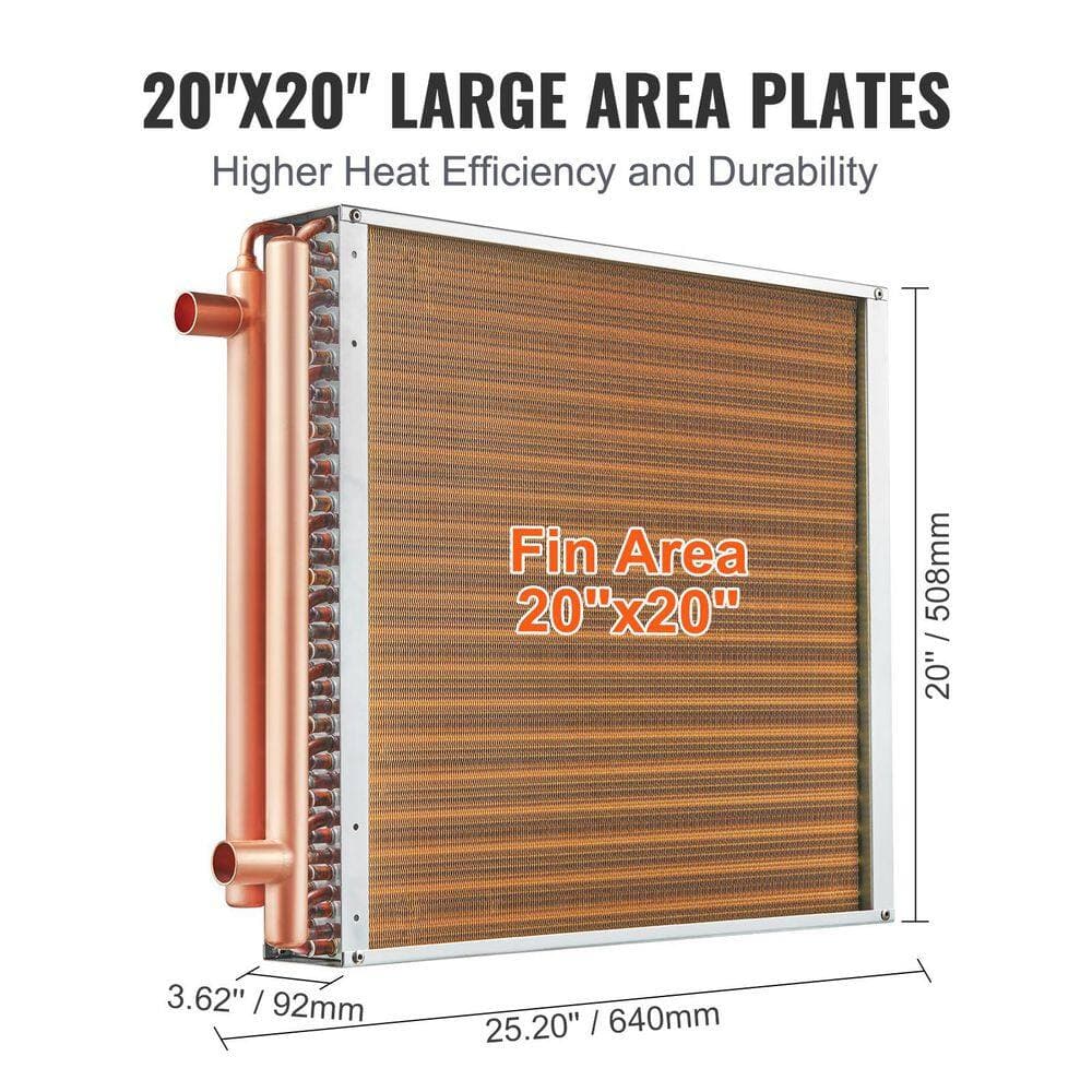 SKYSHALO 20 x 20 in. Water to Air Heat Exchanger, 3-Row 3/8 in. Copper Ports, 242 Fins for Wood Furnaces and Residential Heating (2)