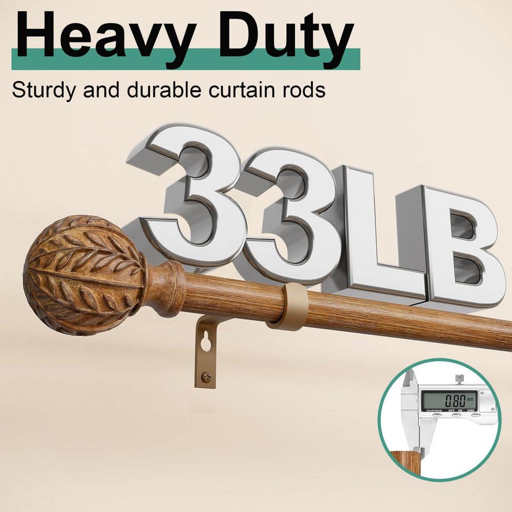 Wudkey 48 in. to 84 in. Adjustable Boho Wood Iron Shower Curtain Rod in Natural Wood with Imitation Wood Grain for Windows (3)