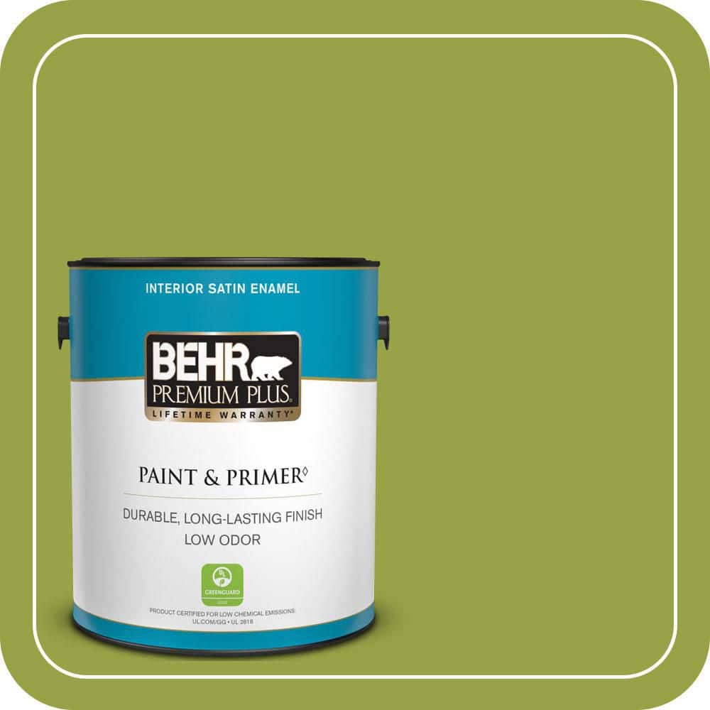 BEHR PREMIUM PLUS 1 gal. #P360-6 Fresh Apple Satin Enamel Low Odor Interior Paint & Primer