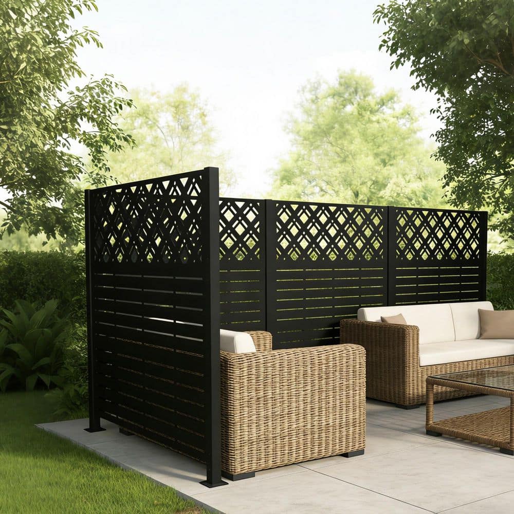 maocao hoom 48 in. W x 47.3 in. H Black Metal Privacy Screen Panels Outdoor Privacy Panels Trash Can Enclosure Air Conditioner Fence (3)