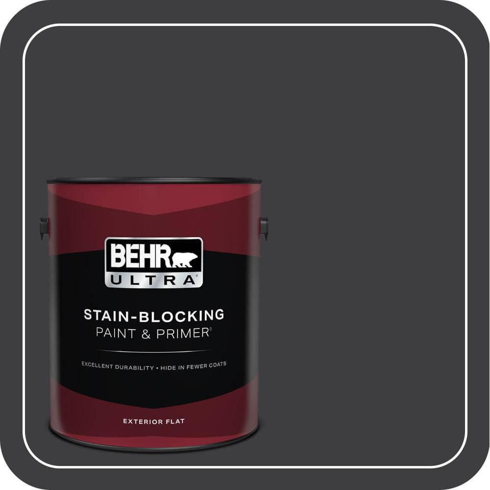 BEHR ULTRA 1 gal. #PPH-34 Black Smoke Flat Exterior Paint & Primer