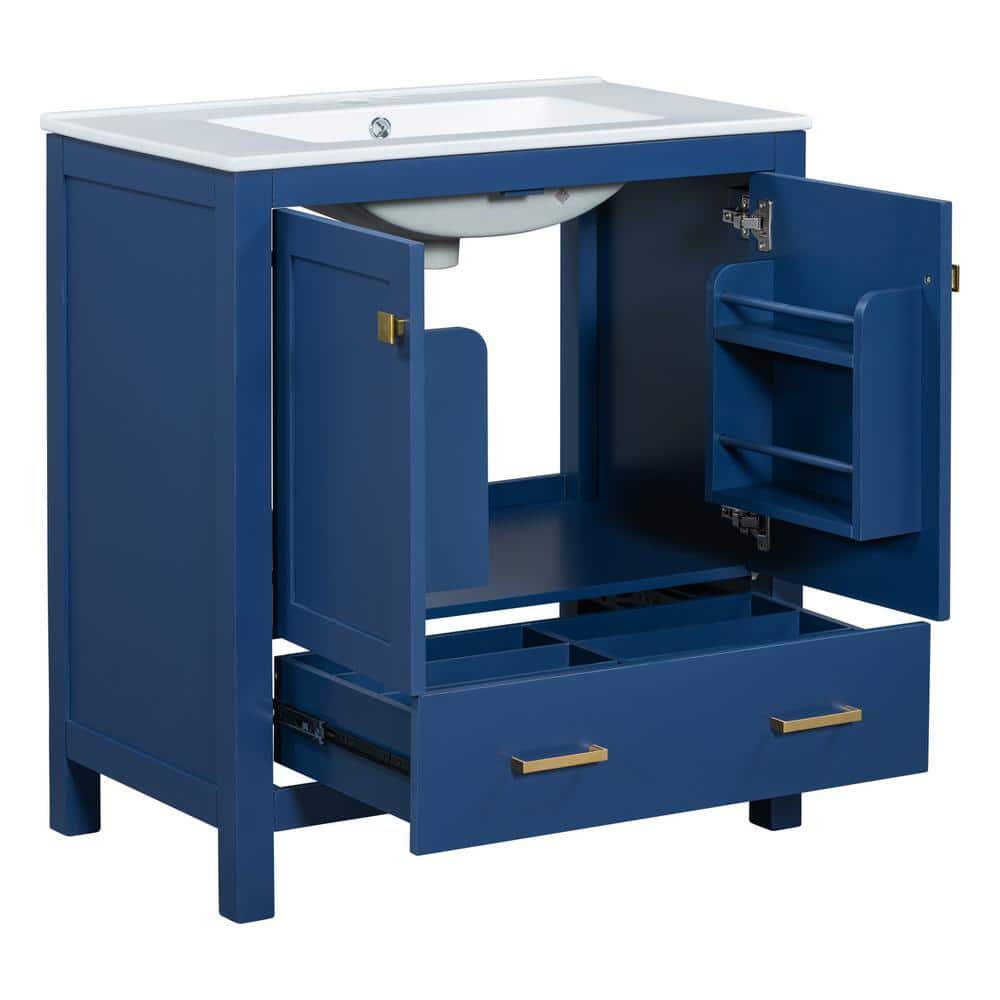 COWLOWN 30 in. W x 18 in. D x 34 in. H Bathroom Blue Linen Cabinet (1)
