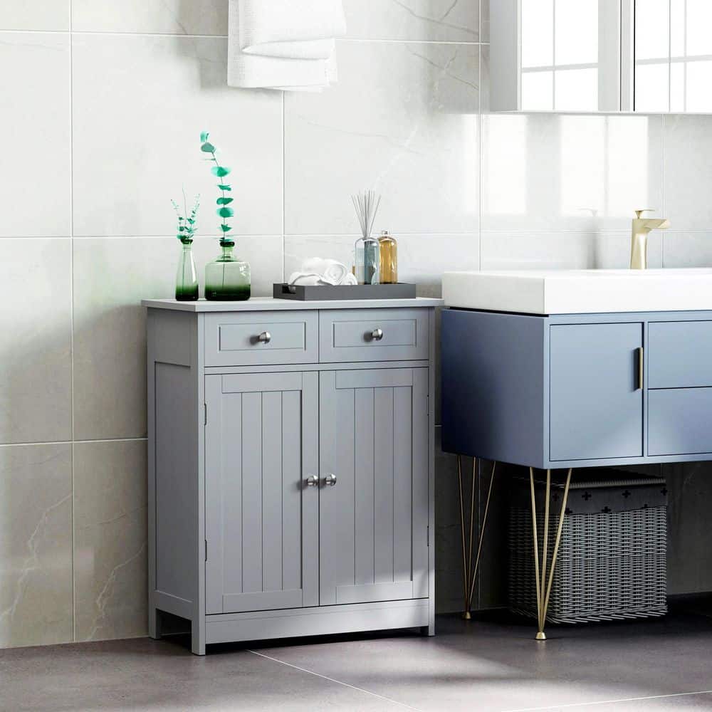 Tatahance 23.5 in. W x 11.75 in. D x 29.5 in. H Gray Wood Freestanding Linen Cabinet with Drawers and Adjustable Shelf